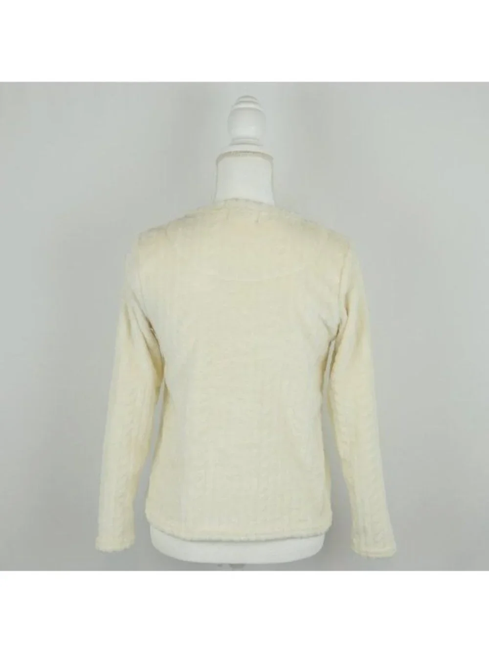 Natura Women's XXS Cream Patterned Fleece Crewneck Long Sleeve Sweater